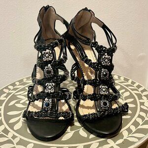 Jean-Michel Cazabat Corina Embellished Black Strap Heeled Sandal